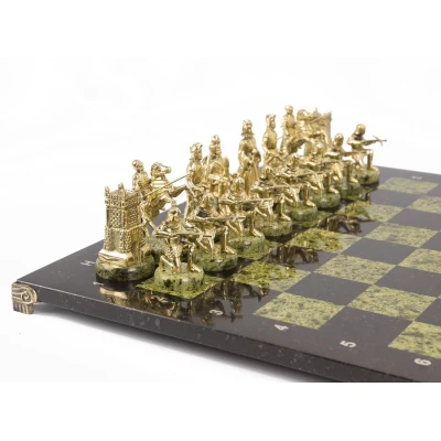 Шахматы Турецко-европейская война змеевик бронза 48х48 см
