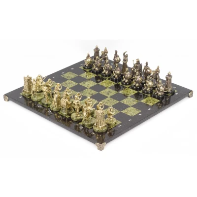Шахматы Турецко-европейская война змеевик бронза 48х48 см