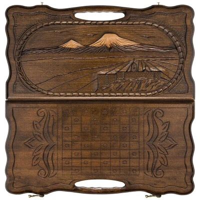 Нарды резные Арарат и Хорвирап с ручкой мини, Haleyan