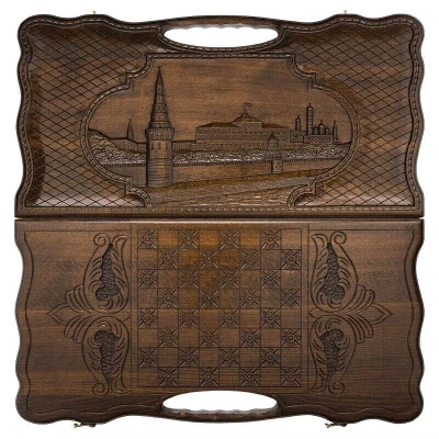 Нарды резные Кремль с ручкой большие, Haleyan