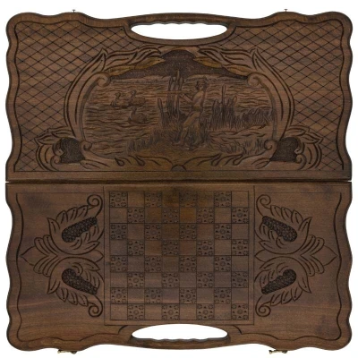 Нарды резные Охота, с ручкой, Haleyan