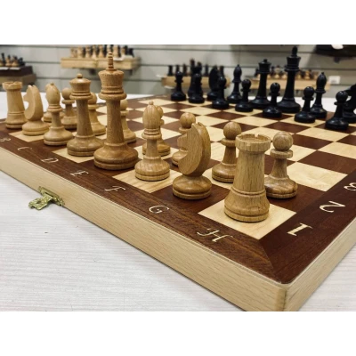 Шахматы складные деревянные турнирные Интарсия темные 40 х 40 см