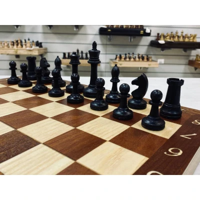 Шахматы складные деревянные турнирные Интарсия темные 40 х 40 см