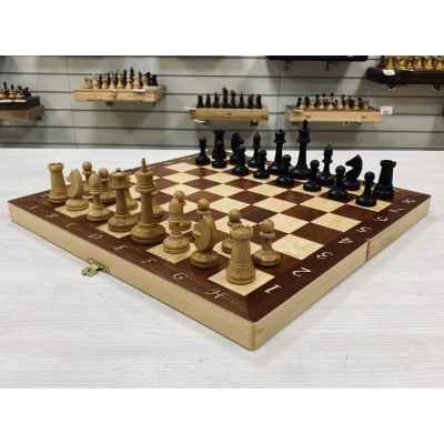 Шахматы складные деревянные турнирные Интарсия темные 40 х 40 см