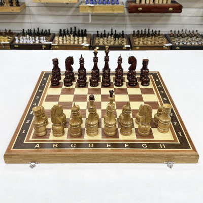 Шахматы деревянные  красное дерево с фигурами из дуба ручной работы 50 см