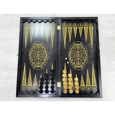 Нарды деревянные черно золотые Орнамент большие 60 см