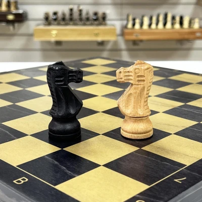 Шахматы деревянные черное золото с фигурами Индийский стаунтон