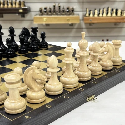 Шахматы деревянные черное золото Премиальные