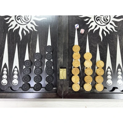 Нарды деревянные большие черно серебрянные Восточная звезда 60 см