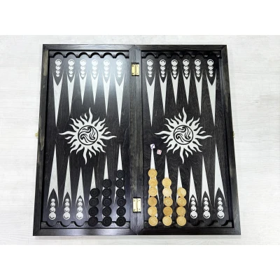 Нарды деревянные большие черно серебрянные Восточная звезда 60 см