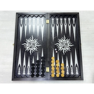 Нарды деревянные большие черно серебрянные Птицы 60 см