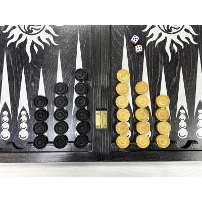 Нарды деревянные большие черно серебрянные Птицы 60 см