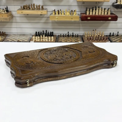 Нарды резные из массива бука Герб узорные 60 см