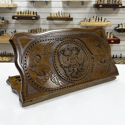 Нарды резные из массива бука Герб узорные 60 см