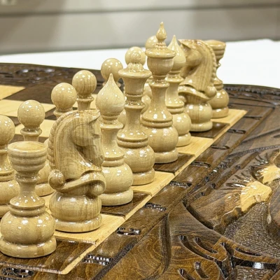 Шахматы нарды шашки с ручкой резные Арарат 50 см