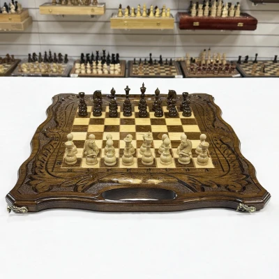 Шахматы нарды шашки с ручкой резные Арарат 50 см