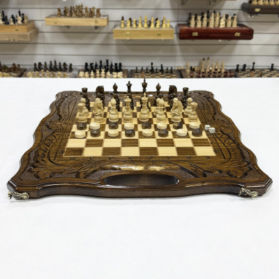 Шахматы нарды шашки с ручкой резные Арарат 50 см