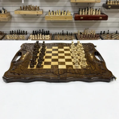 Шахматы нарды шашки с ручкой резные Арарат 50 см