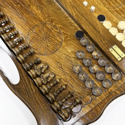 Шахматы нарды шашки с ручкой резные Арарат 50 см