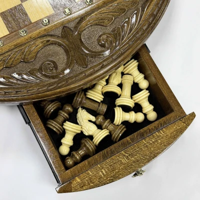 Шахматы деревянные с выдвижным ящиком резные Круг люкс