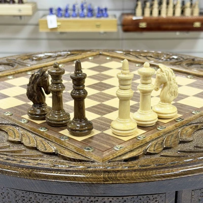 Шахматы деревянные с выдвижным ящиком резные Круг люкс