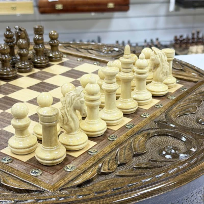 Шахматы деревянные с выдвижным ящиком резные Круг люкс
