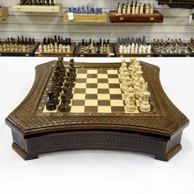 Шахматы в ларце с выдвижным ящиком из массива бука Восточные