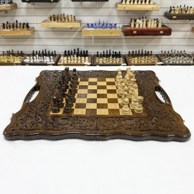 Шахматы нарды шашки резные Виноградная лоза большие 60 см