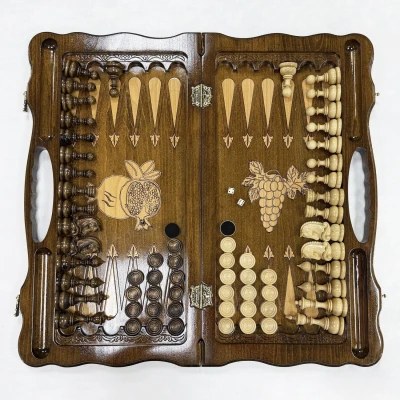 Шахматы нарды шашки резные Виноградная лоза большие 60 см