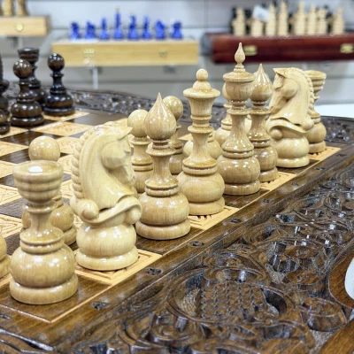 Шахматы нарды шашки резные Виноградная лоза большие 60 см