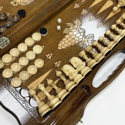 Шахматы нарды шашки резные Виноградная лоза большие 60 см