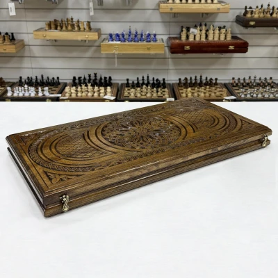 Нарды подарочные резные Орнамент ручной работы 60 см с чехлом