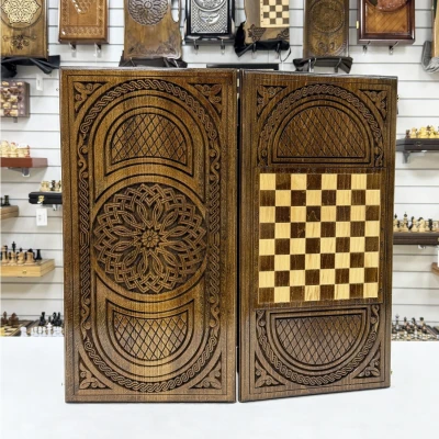 Нарды подарочные резные Орнамент ручной работы 60 см с чехлом