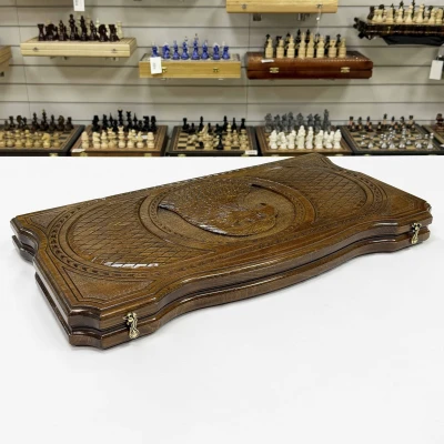 Нарды подарочные резные из массива бука Голова орла 60 см