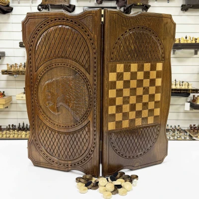 Нарды подарочные резные из массива бука Голова орла 60 см