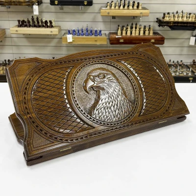 Нарды подарочные резные из массива бука Голова орла 60 см
