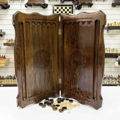 Нарды подарочные резные из массива бука Голова орла 60 см