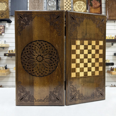 Нарды резные ручной работы Цветочный орнамент большие 60 см