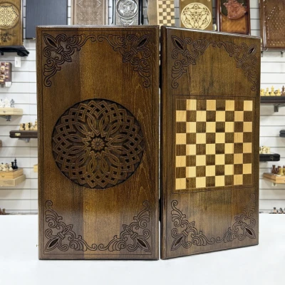 Нарды резные ручной работы Цветочный орнамент большие 60 см