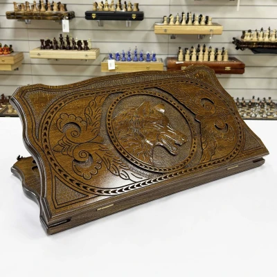 Нарды резные из массива бука Волчий оскал 60 см