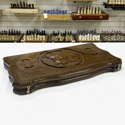 Нарды резные из массива бука Волчий оскал 60 см