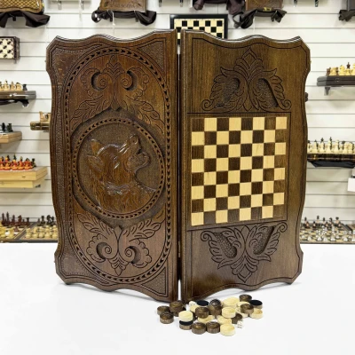 Нарды резные из массива бука Волчий оскал 60 см