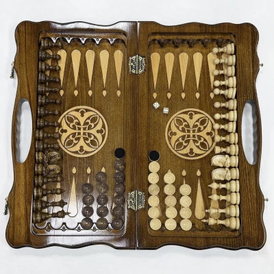 Набор 3 в 1 шахматы нарды шашки Орнамент премиум