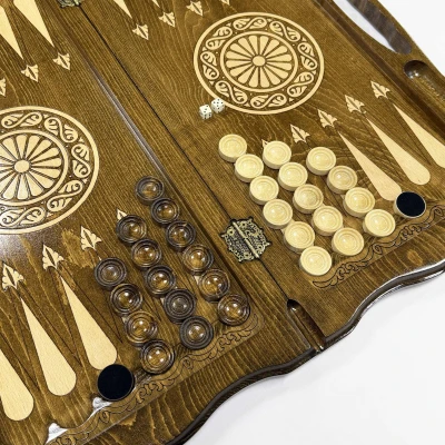 Нарды резные из массива бука с ручкой Восточный цветок 60 см