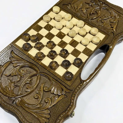 Нарды резные из массива бука с ручкой Восточный цветок 60 см