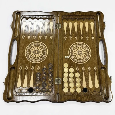 Нарды резные из массива бука с ручкой Восточный цветок 60 см