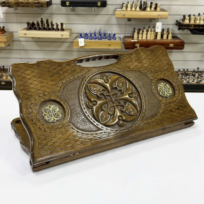 Нарды из массива бука с металлическими вставками с ручкой 60 см