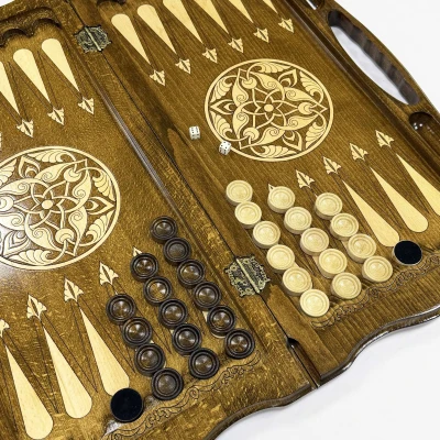 Нарды из массива бука с металлическими вставками с ручкой 60 см