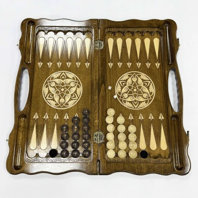 Нарды из массива бука с металлическими вставками с ручкой 60 см