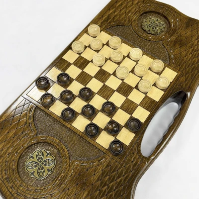 Нарды из массива бука с металлическими вставками с ручкой 60 см